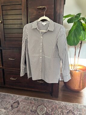 J Jill Striped Button-Down Shirt in Black and White